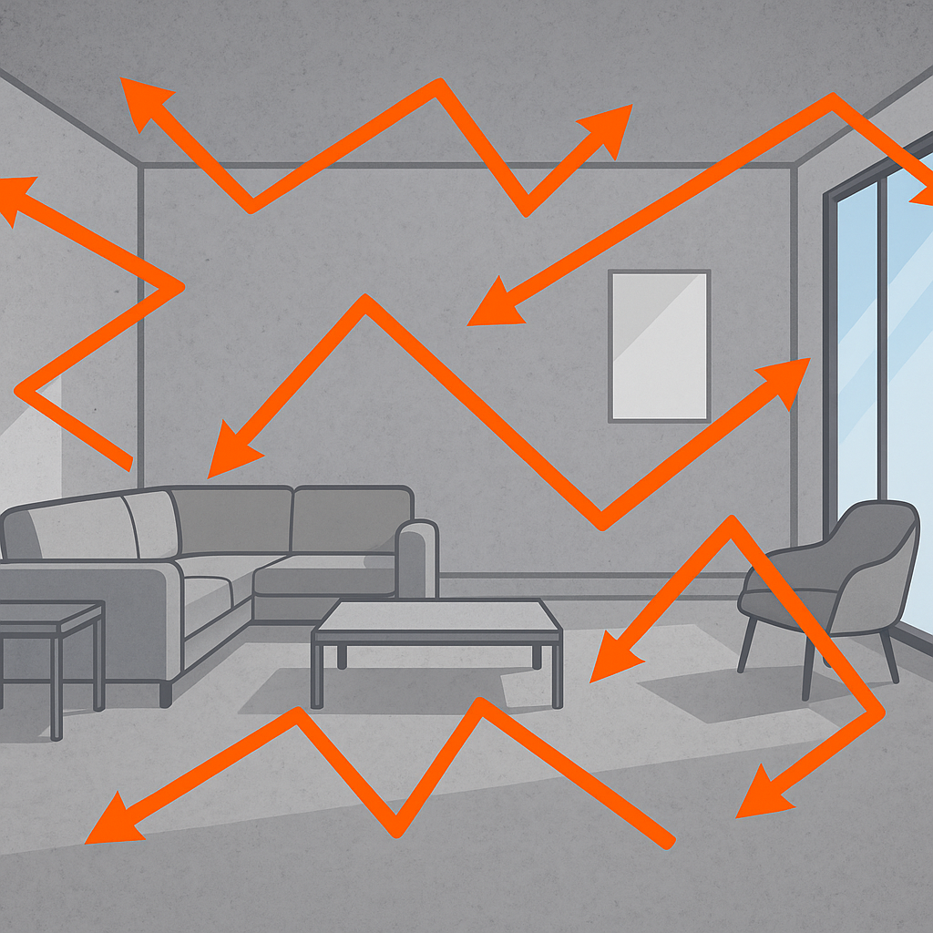 Hard surface interior showing acoustic problems with sound reflection and echo issues